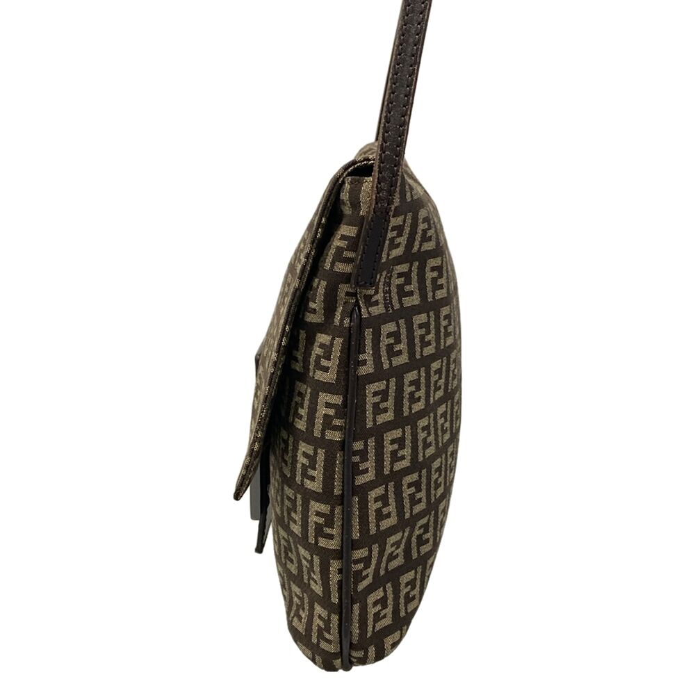 Fendi Zucchino Kamse Pochette Shoulder Bag 8BT075 Dark Brown Beige Jacquard - Picture 4 of 15